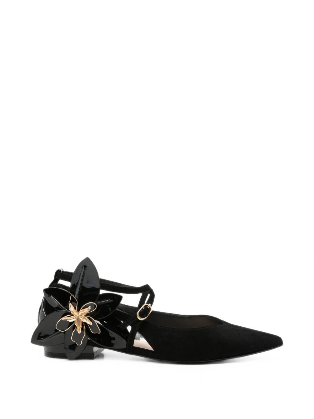 LIUJO Ballerine nere con dettagli cut-out e maxi fiore 