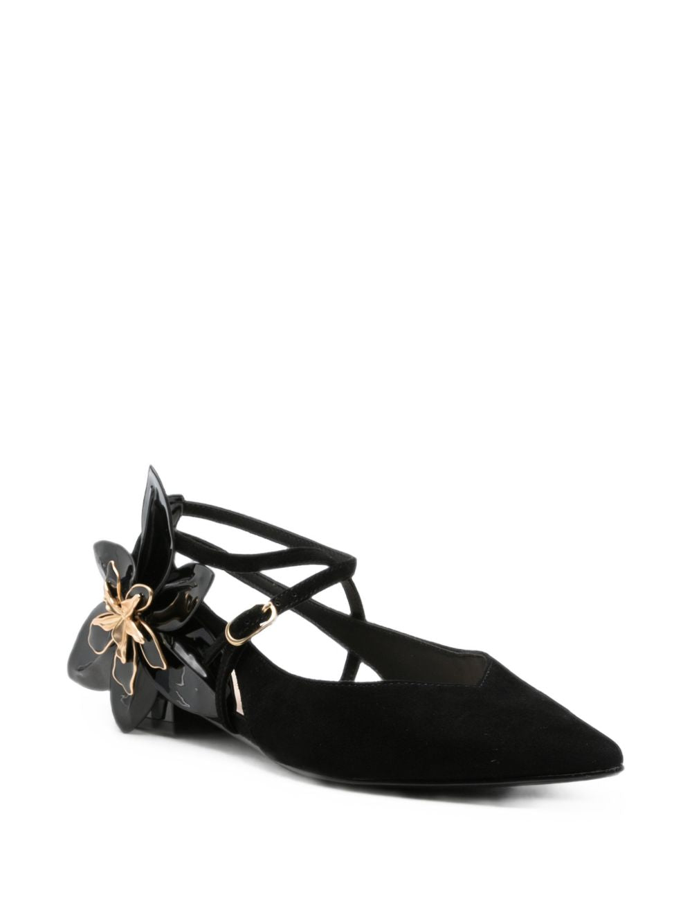 LIUJO Ballerine nere con dettagli cut-out e maxi fiore 