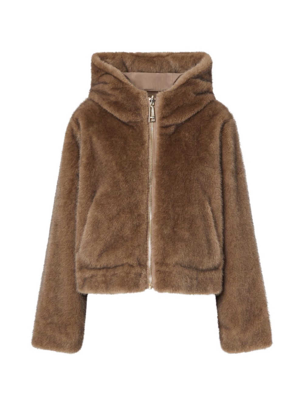 LIUJO Ecopelliccia marrone con cappuccio e tasche 