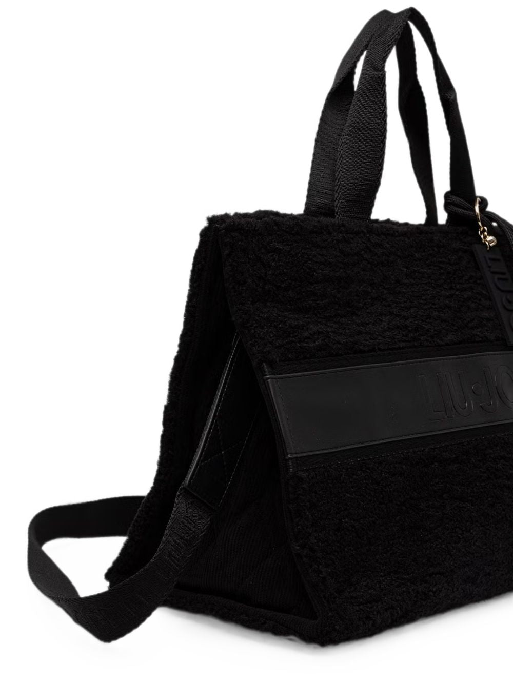 LIUJO Borsa tote a mano nera con logo in rilievo 
