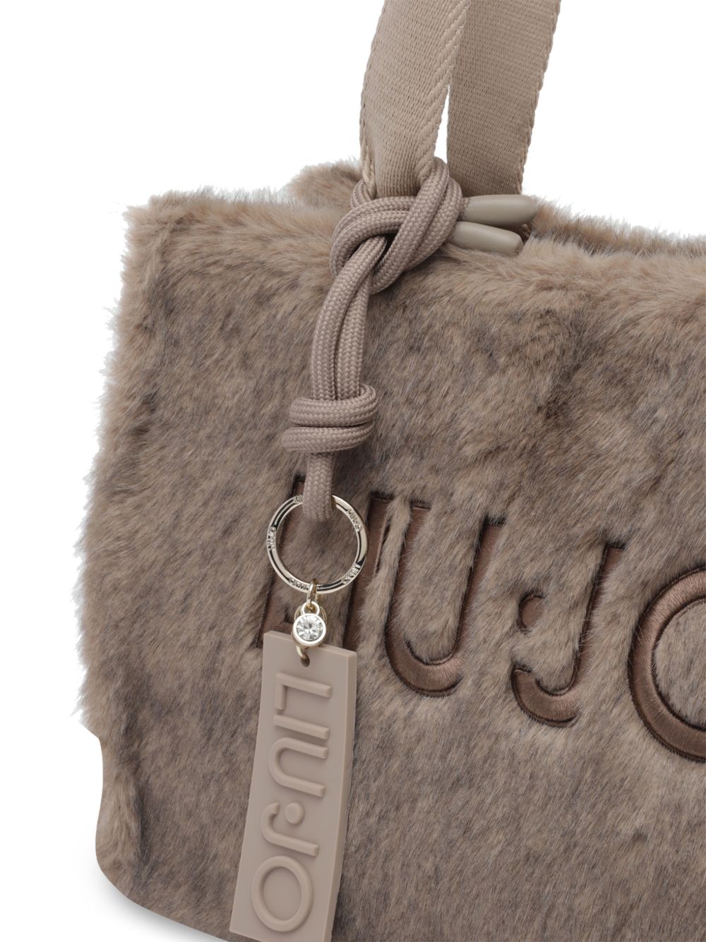LIUJO Borsa tote a mano in ecopelliccia beige scuro tortora 
