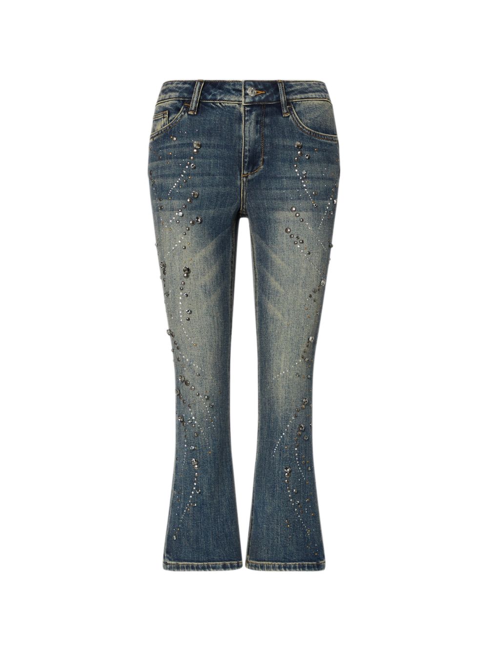 LIUJO Jeans alla caviglia leggermente svasati con strass ricamati 
