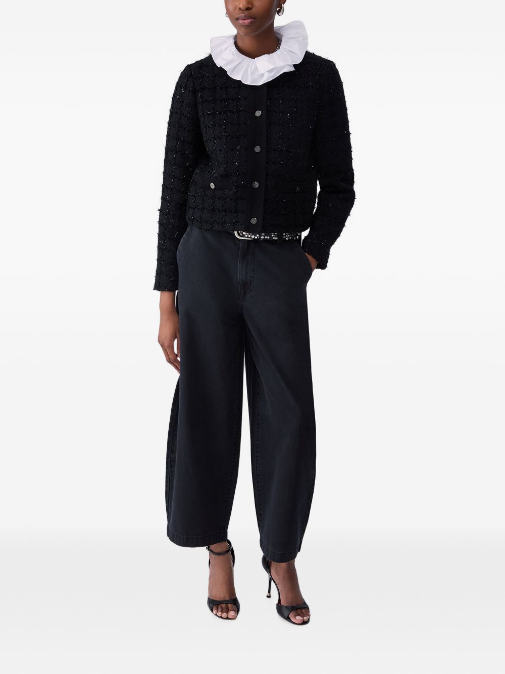 LIUJO Giacca cardigan nero con strass e tasche 