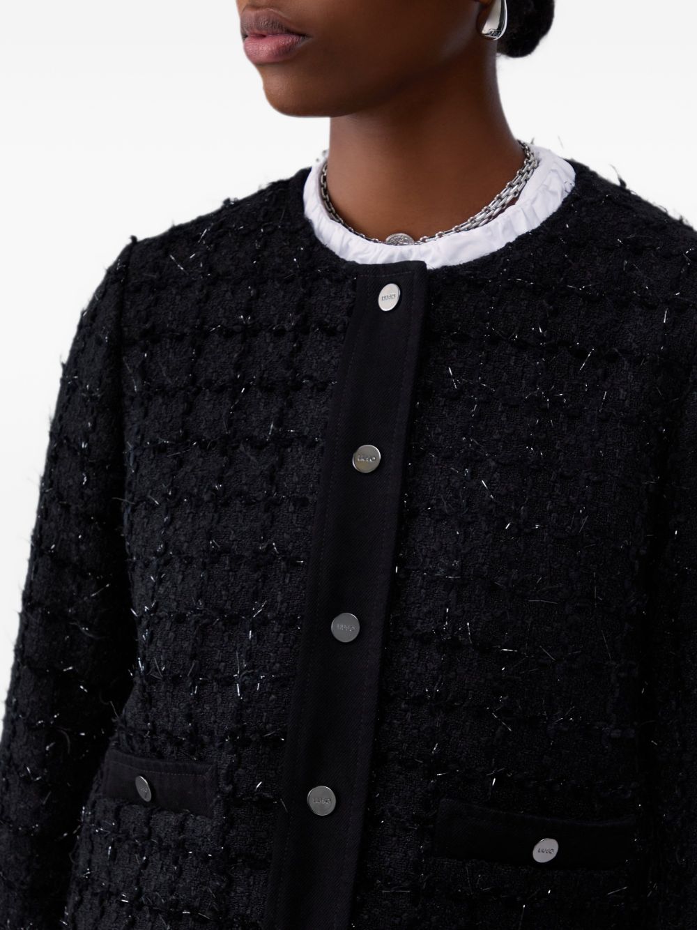 LIUJO Giacca cardigan nero con strass e tasche 