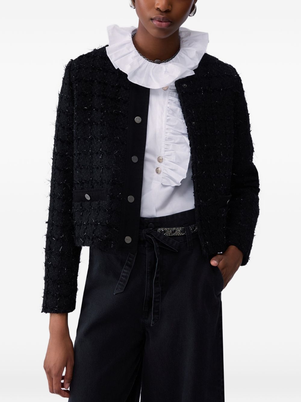 LIUJO Giacca cardigan nero con strass e tasche 