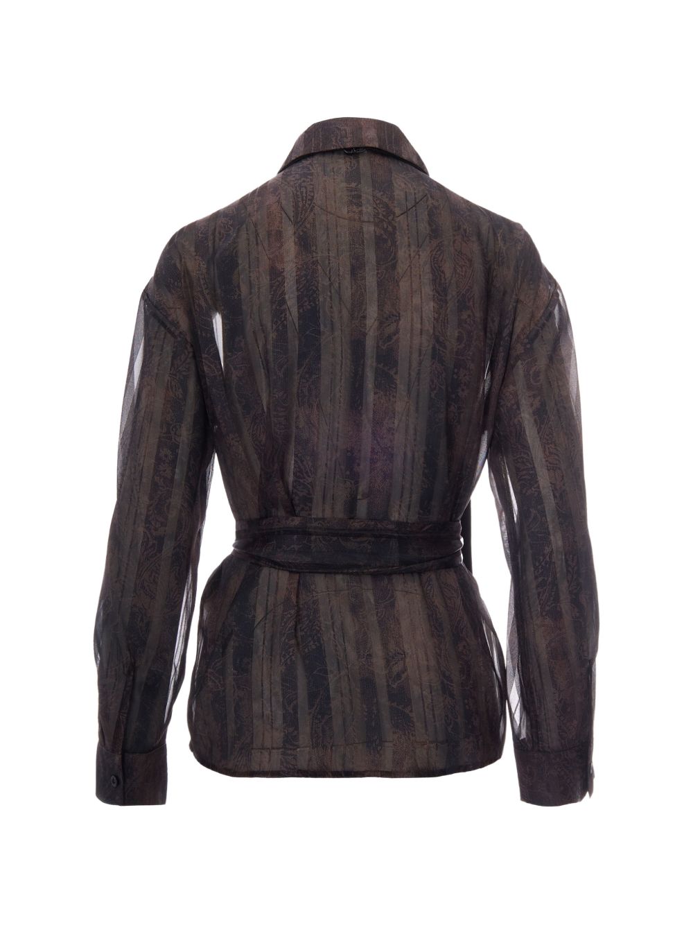 LIUJO Camicia marrone semitrasparente con cravattino 