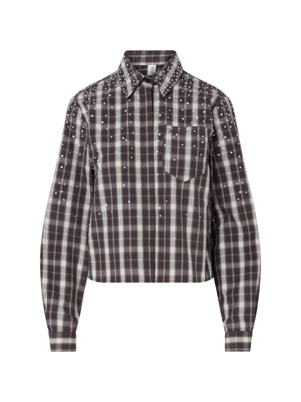 LIUJO Camicia tartan marrone a quadretti con strass 