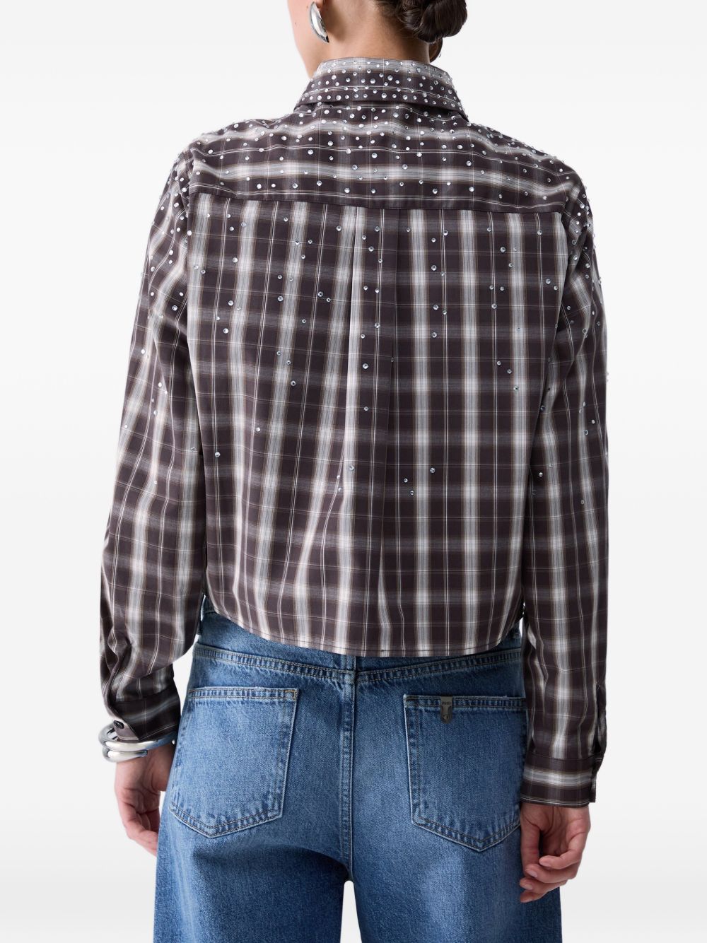 LIUJO Camicia tartan marrone a quadretti con strass 