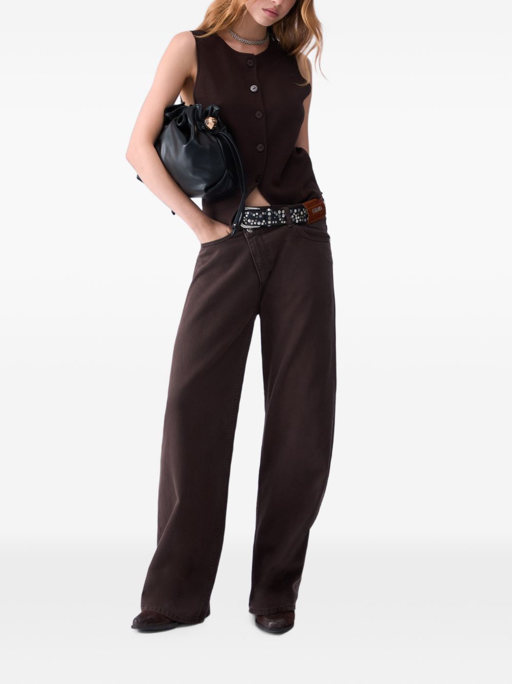 LIUJO Jeans lunghi marroni wide leg 