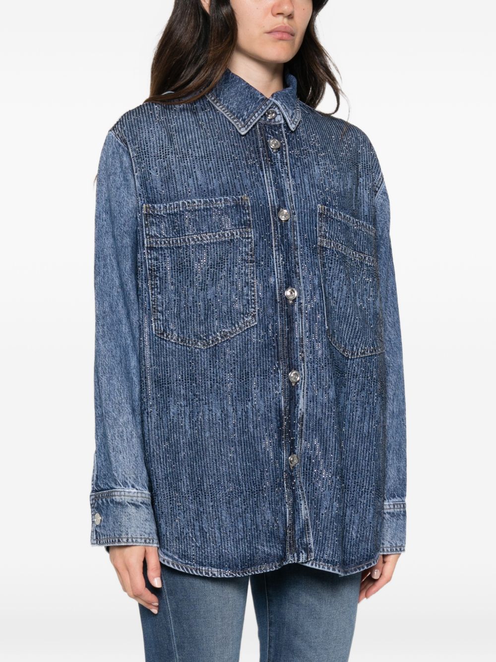 LIUJO Liu Jo x Elodie Camicia Oversize in Denim con Strass 