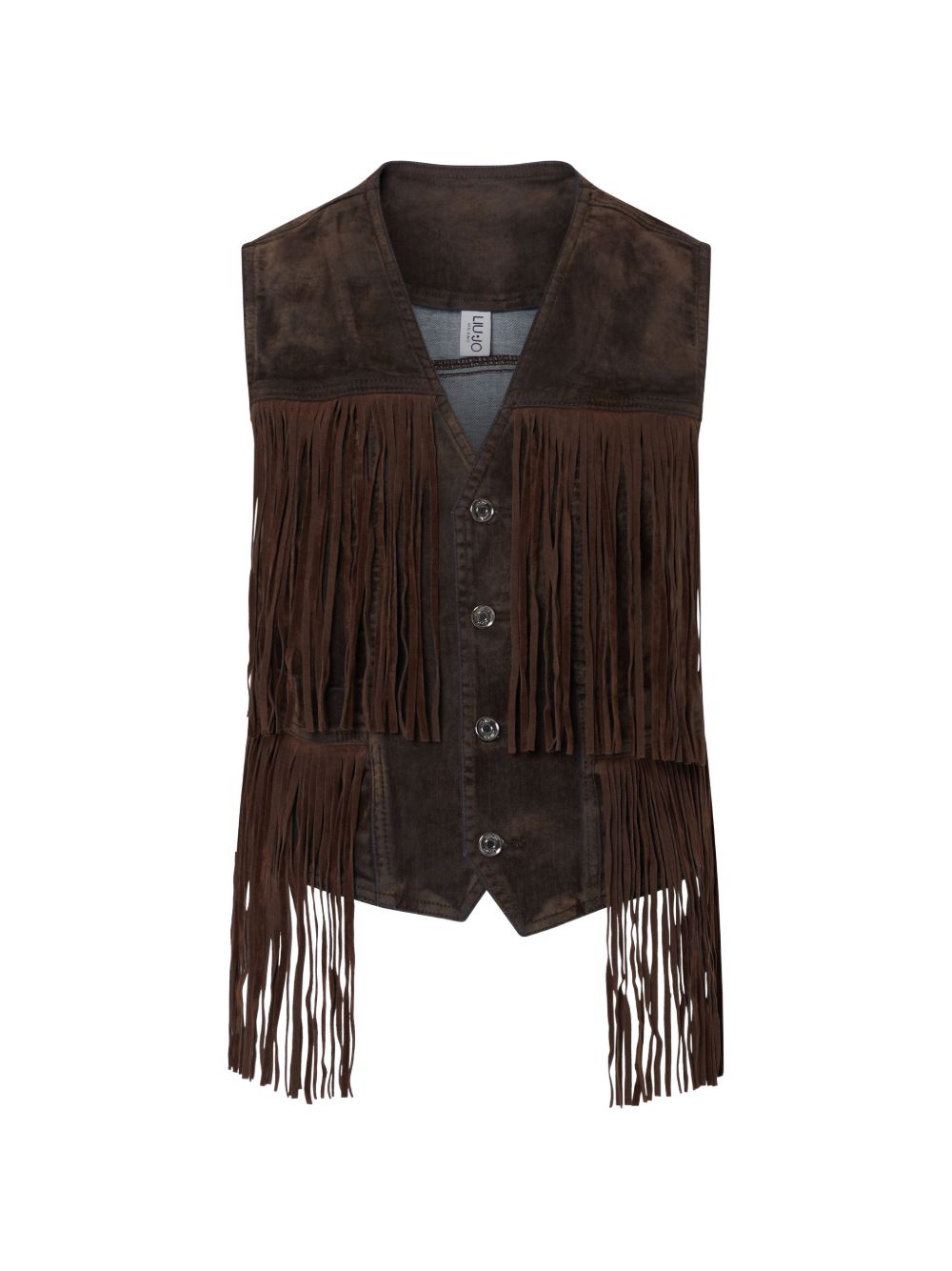 LIUJO Gilet marrone in suede con frange 