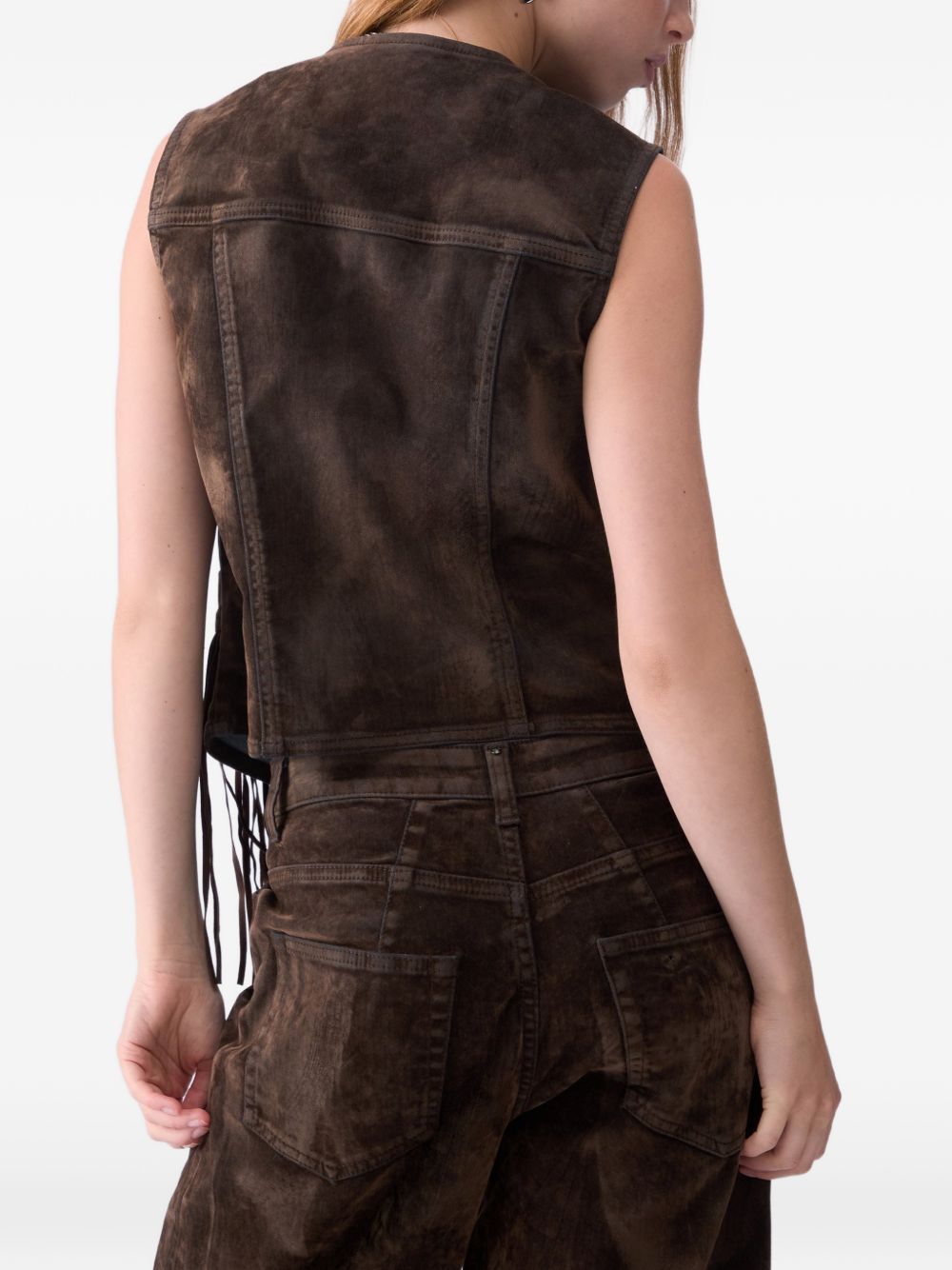 LIUJO Gilet marrone in suede con frange 