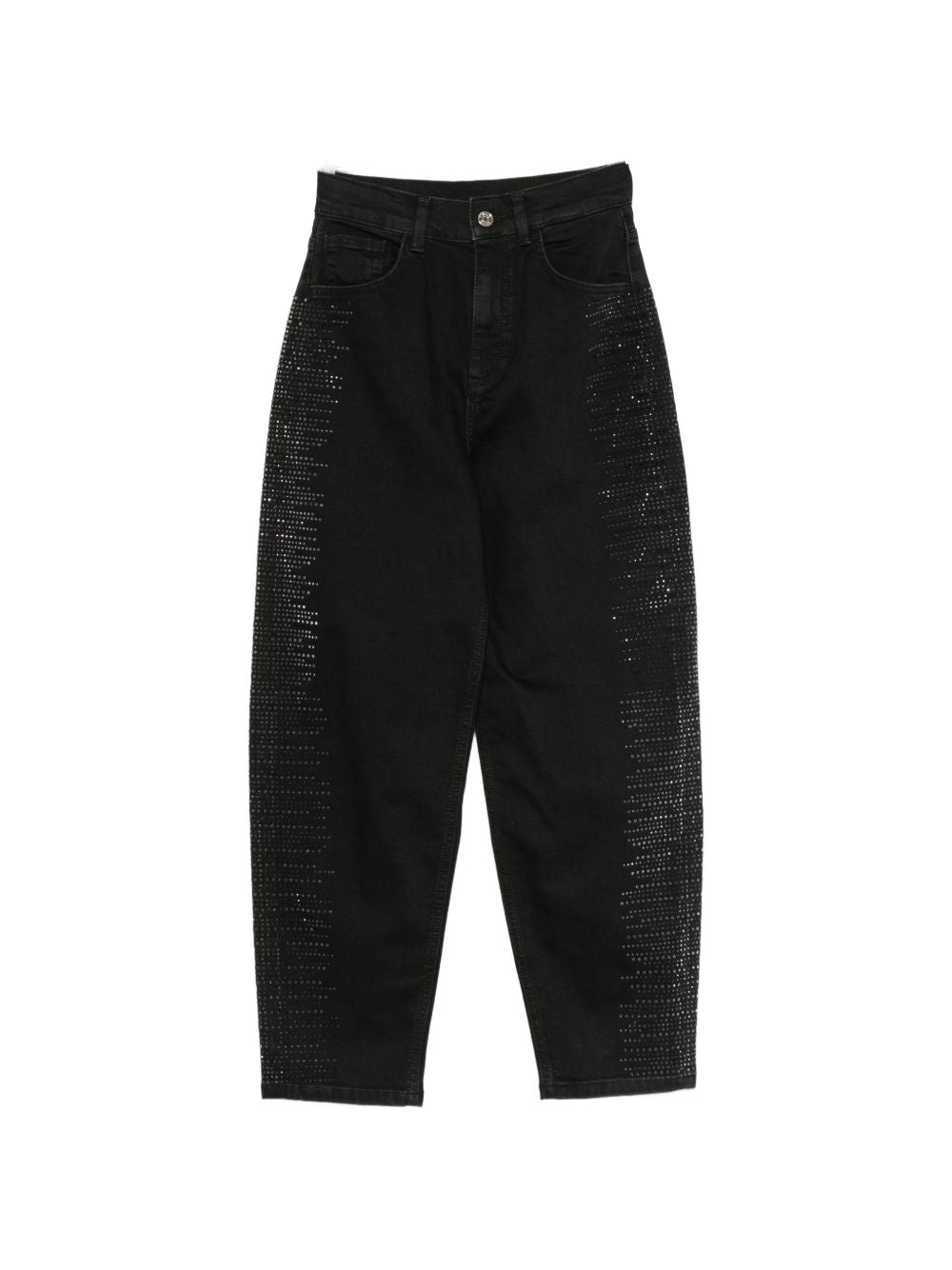 LIUJO Jeans neri a vita alta con gamba barrel e tasche 