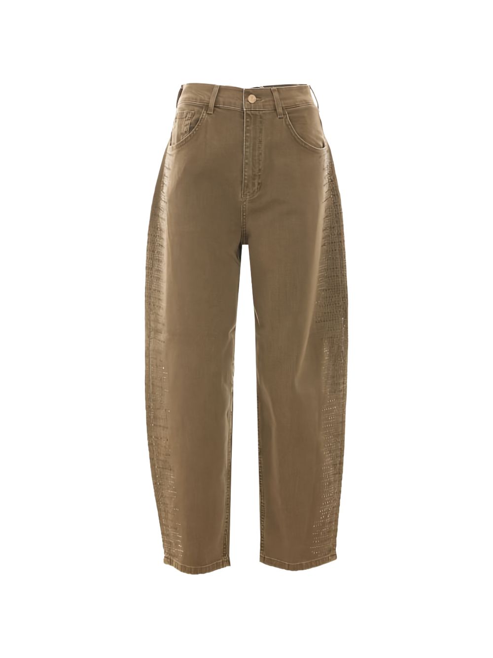 LIUJO Jeans beige a vita alta con gamba barrel e tasche 