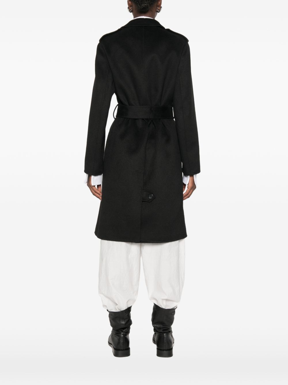LIUJO Cappotto lungo nero in lana con cintura in vita 
