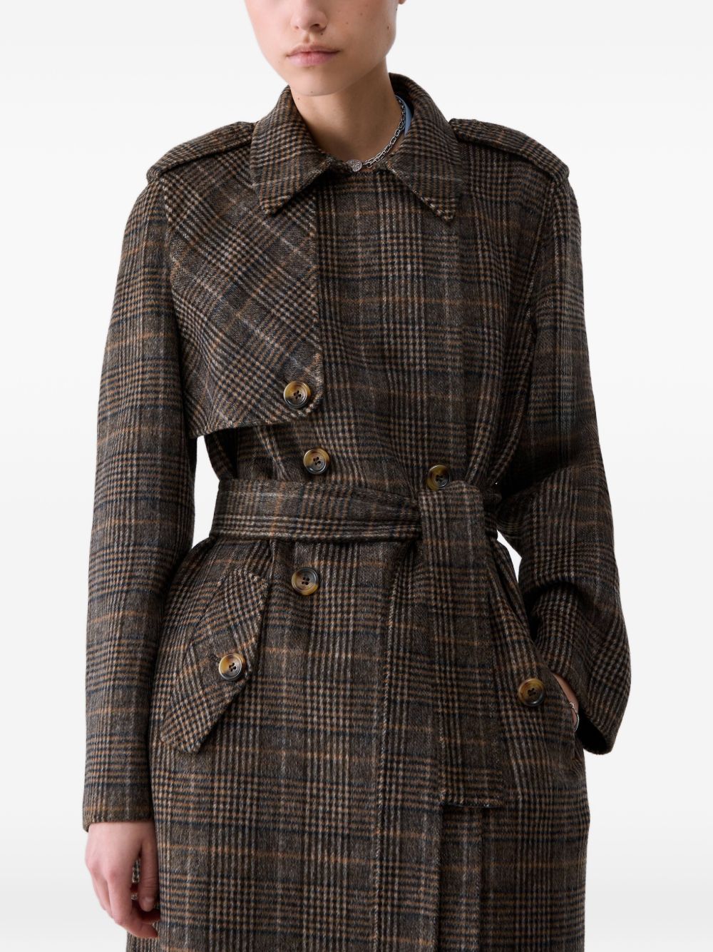 LIUJO Cappotto in lana tartan con silhouette avvitata e cintura in vita 