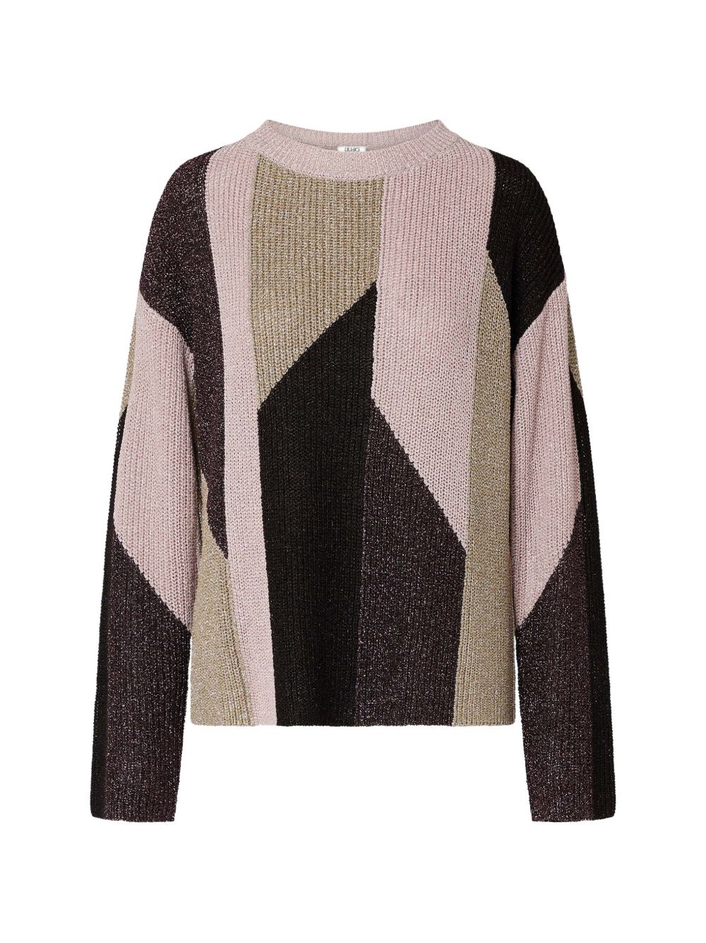 LIUJO Maglia con scollo a barca e texture geometrica marrone, rosa e beige 