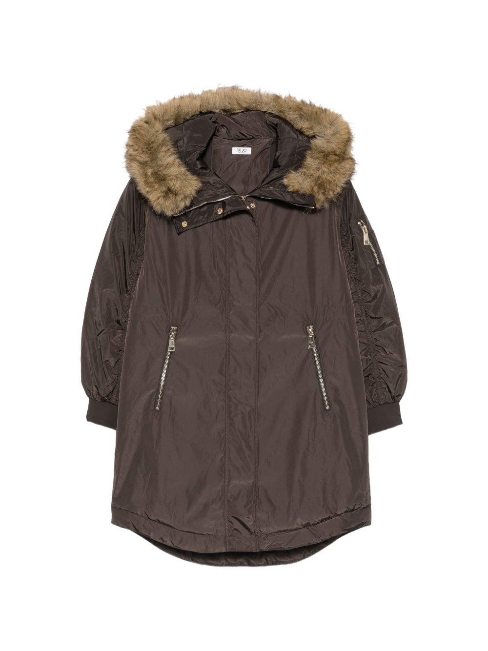 LIUJO Parka marrone con cappuccio e ecopelliccia 
