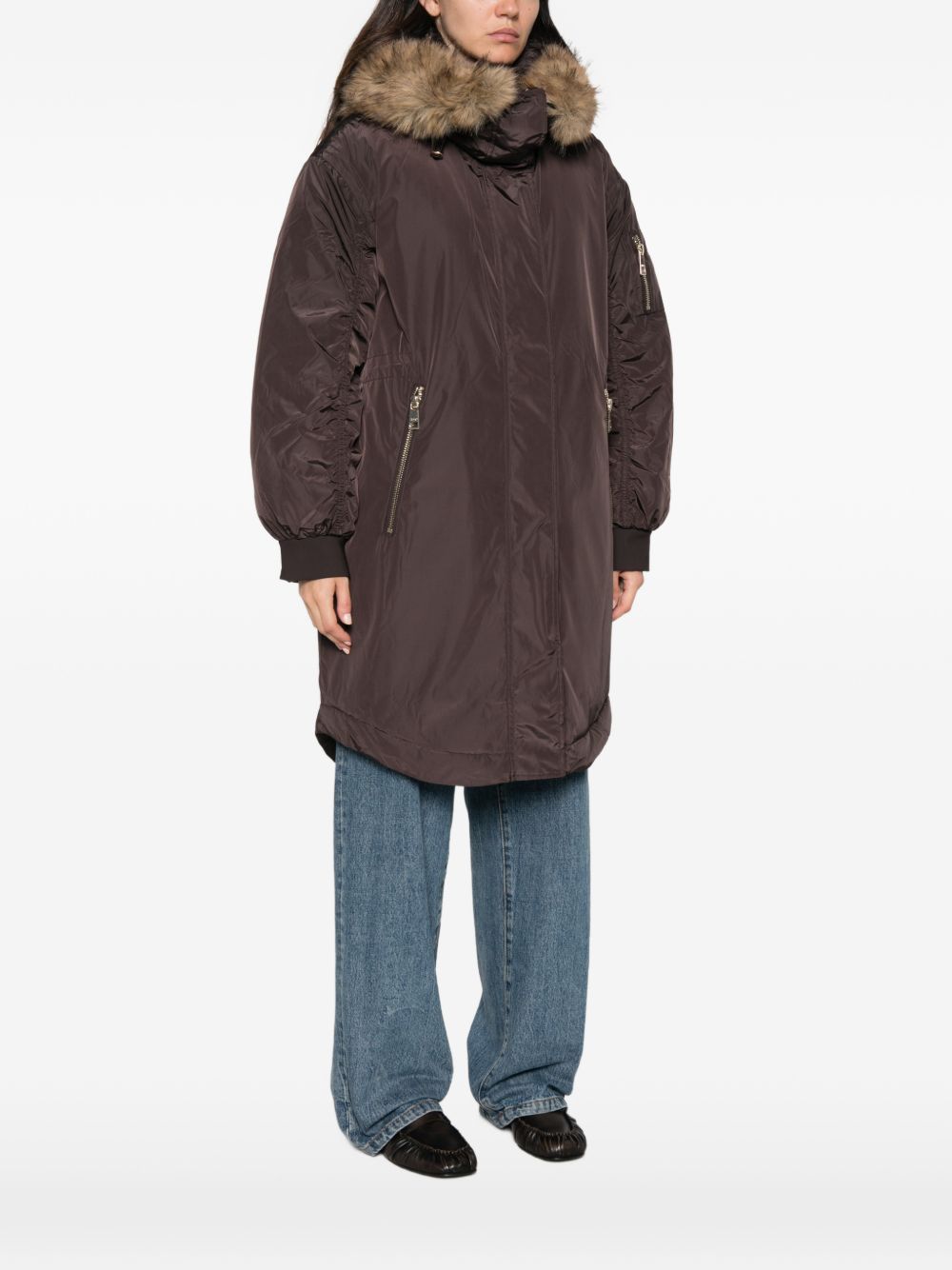 LIUJO Parka marrone con cappuccio e ecopelliccia 