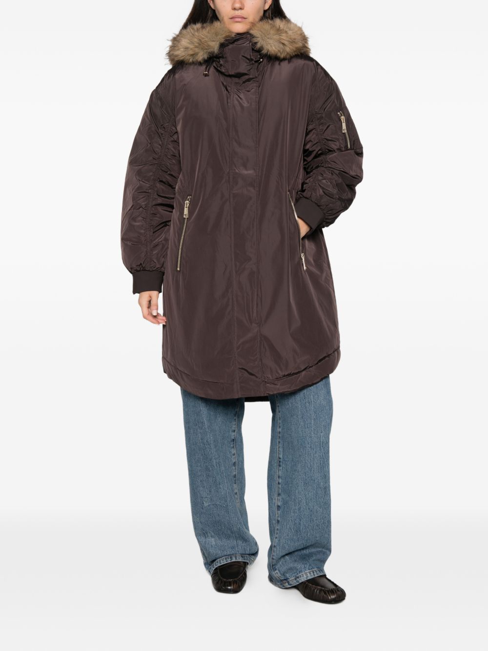 LIUJO Parka marrone con cappuccio e ecopelliccia 