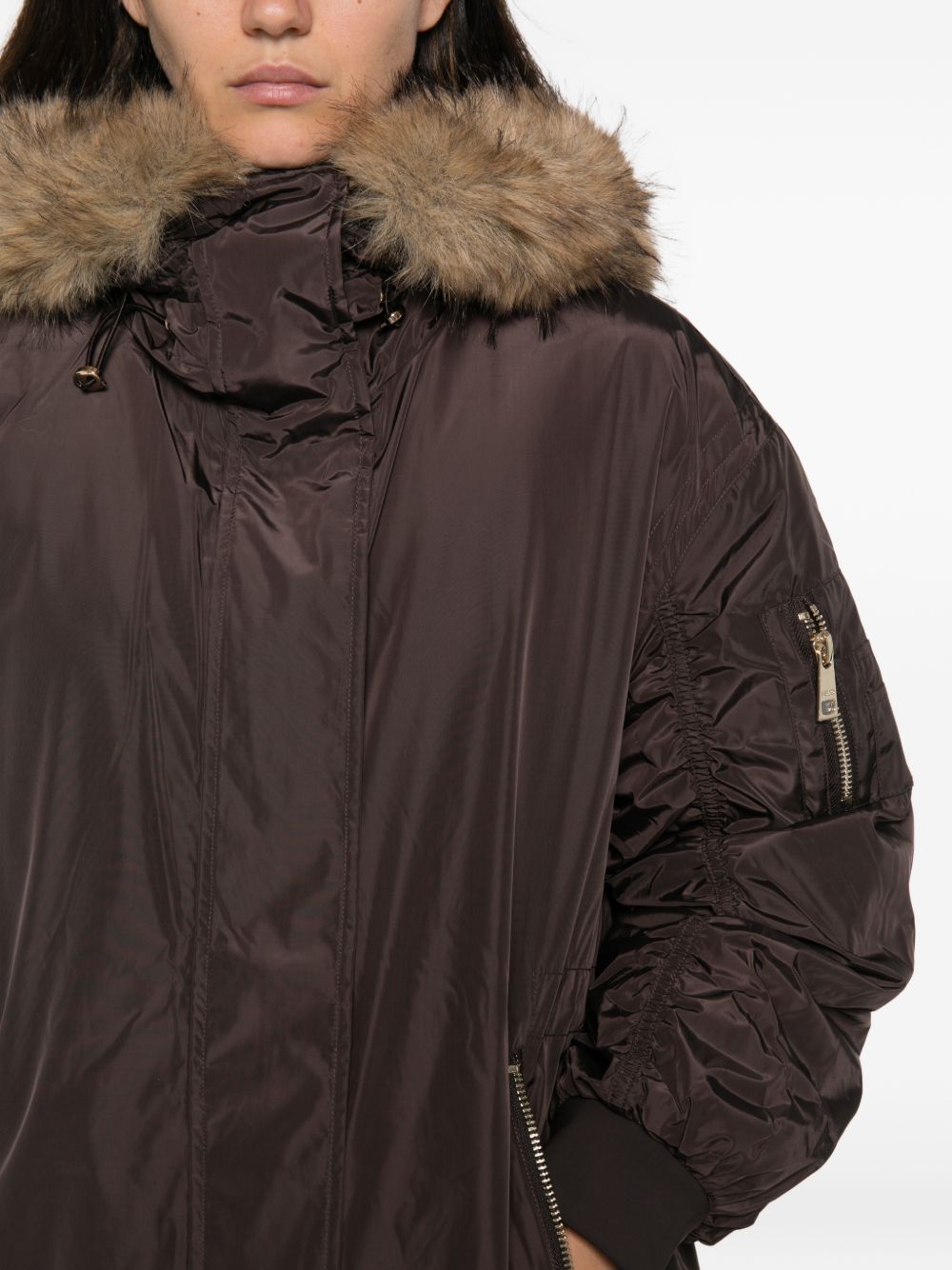 LIUJO Parka marrone con cappuccio e ecopelliccia 