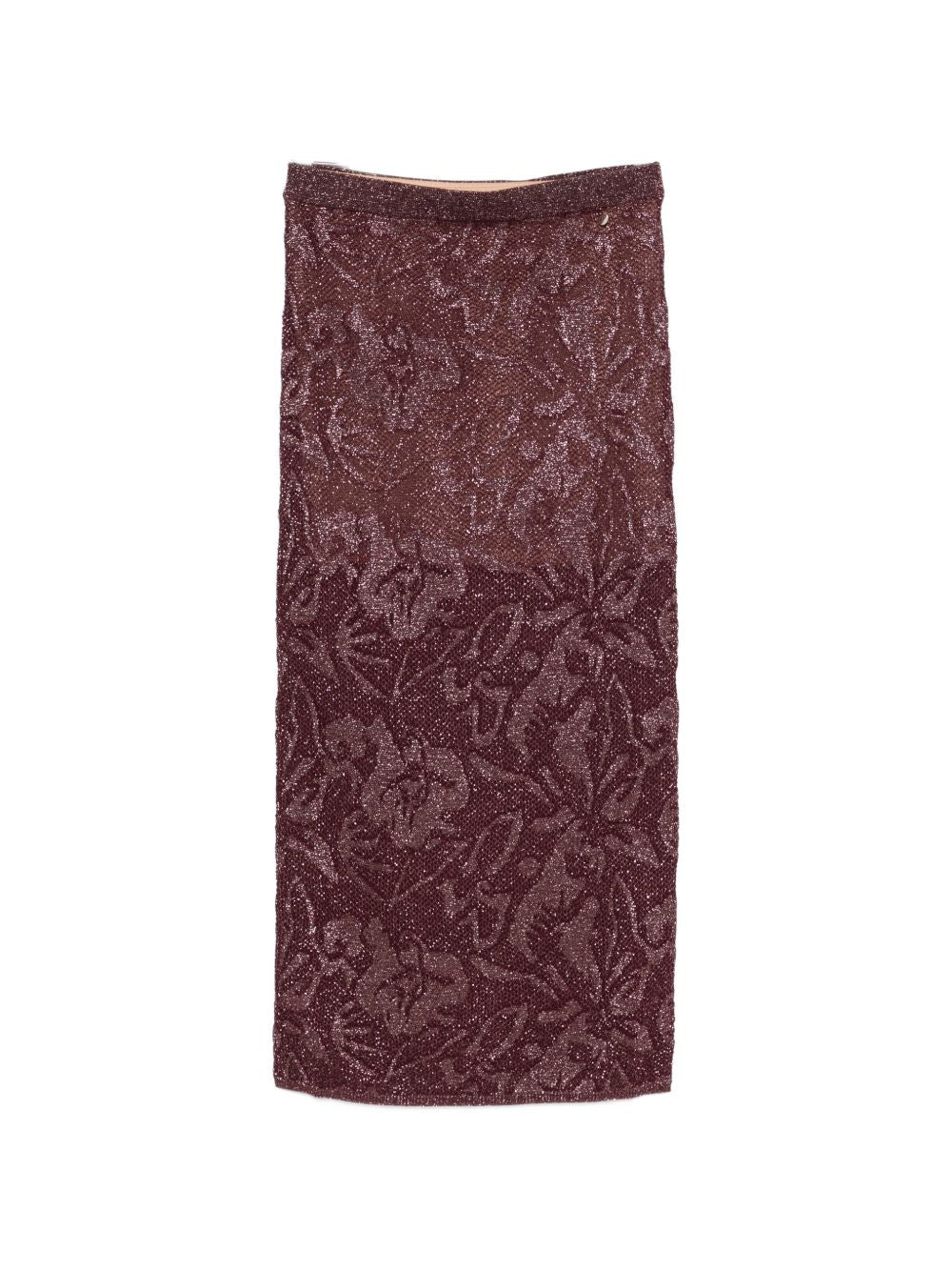 LIUJO Gonna midi viola in cotone con texture floreale 