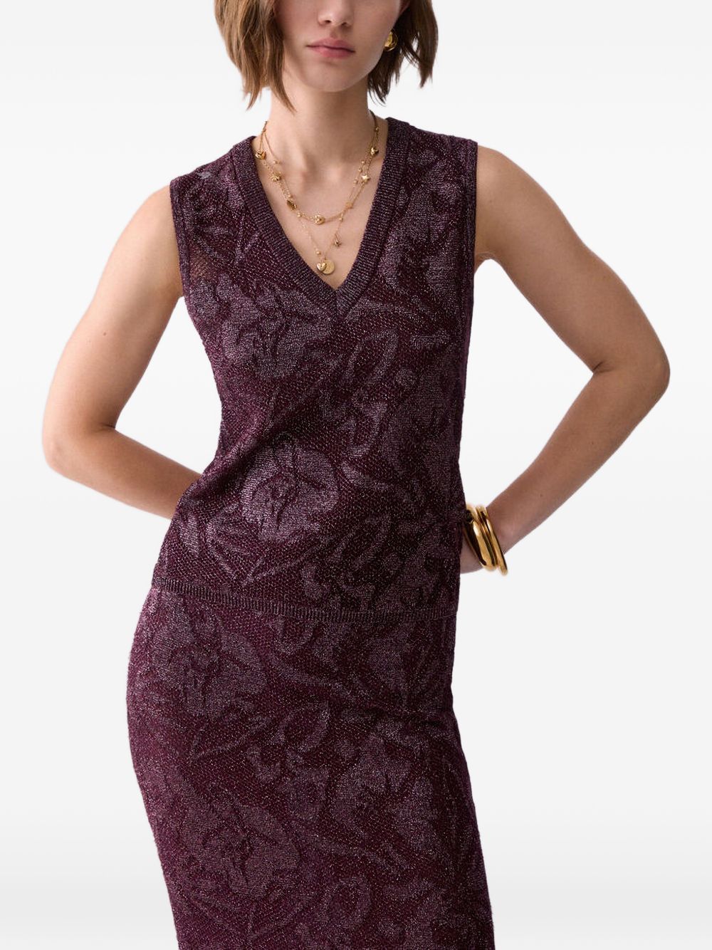 LIUJO Top viola senza maniche con scollo a V in cotone e strass 