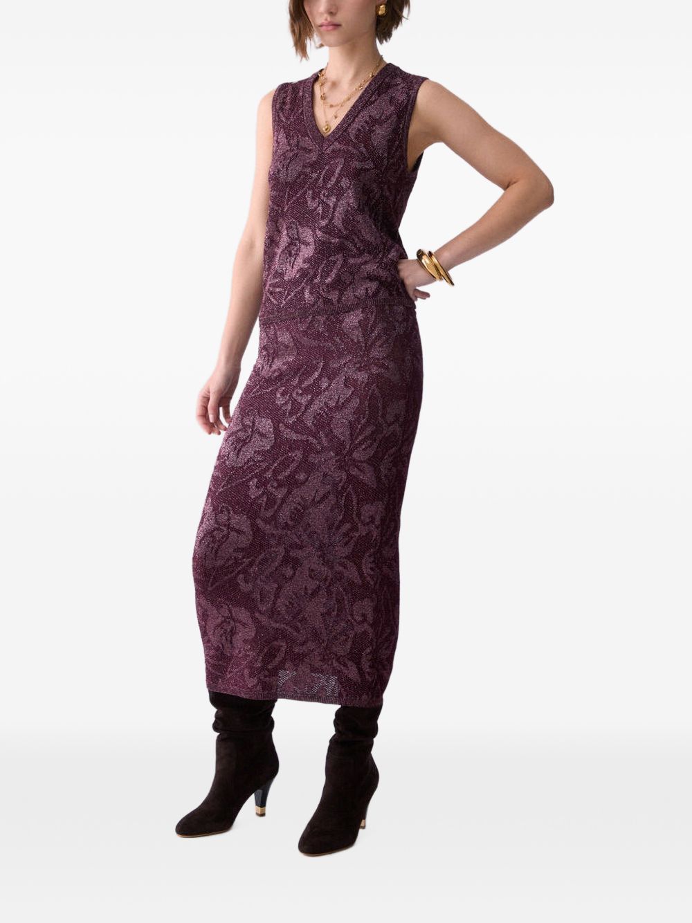 LIUJO Top viola senza maniche con scollo a V in cotone e strass 