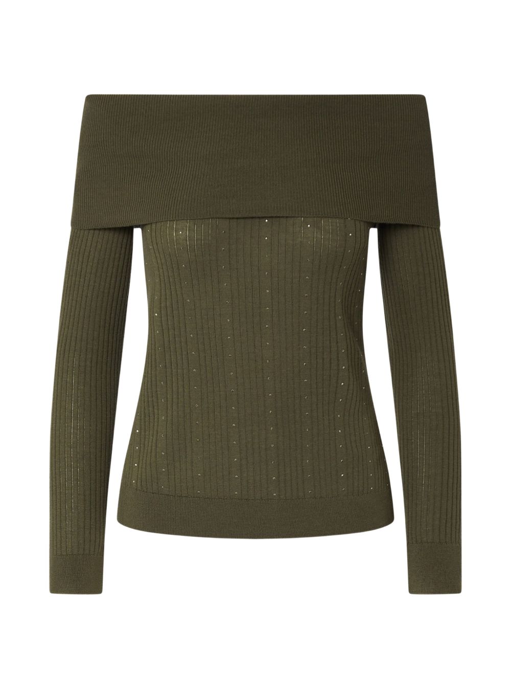 LIUJO Maglia verde oliva in lana con scollo Bardot e spacco laterale 