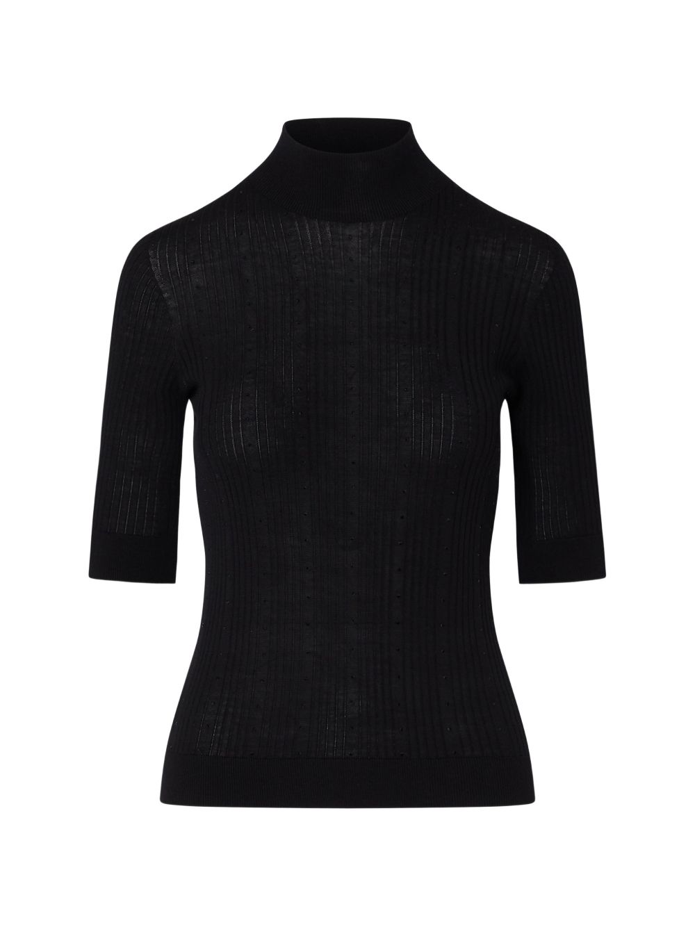 LIUJO Maglia nera a collo alto con maniche a 3/4 in lana 