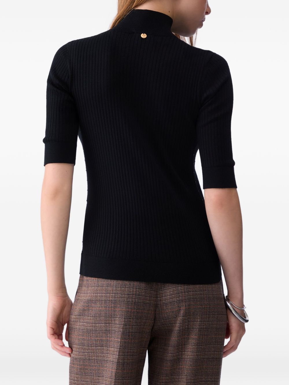 LIUJO Maglia nera a collo alto con maniche a 3/4 in lana 