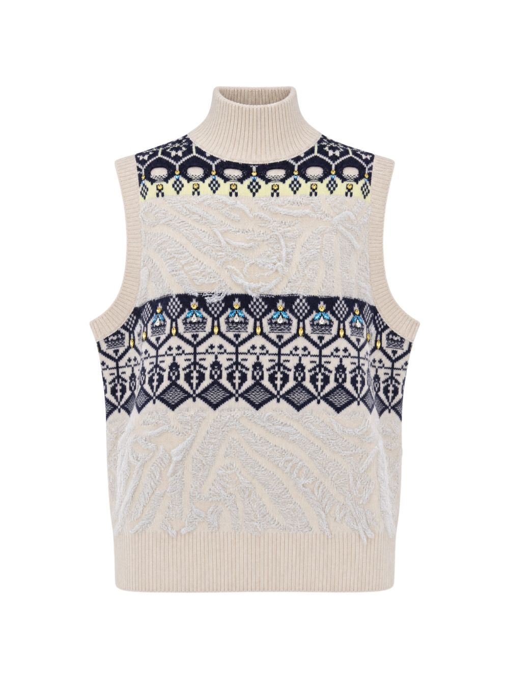 LIUJO Gilet in maglia a collo alto panna e blu 