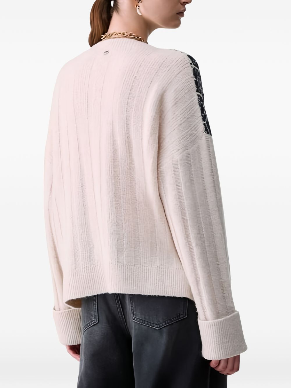LIUJO Maglia panna e blu con scollo a V 