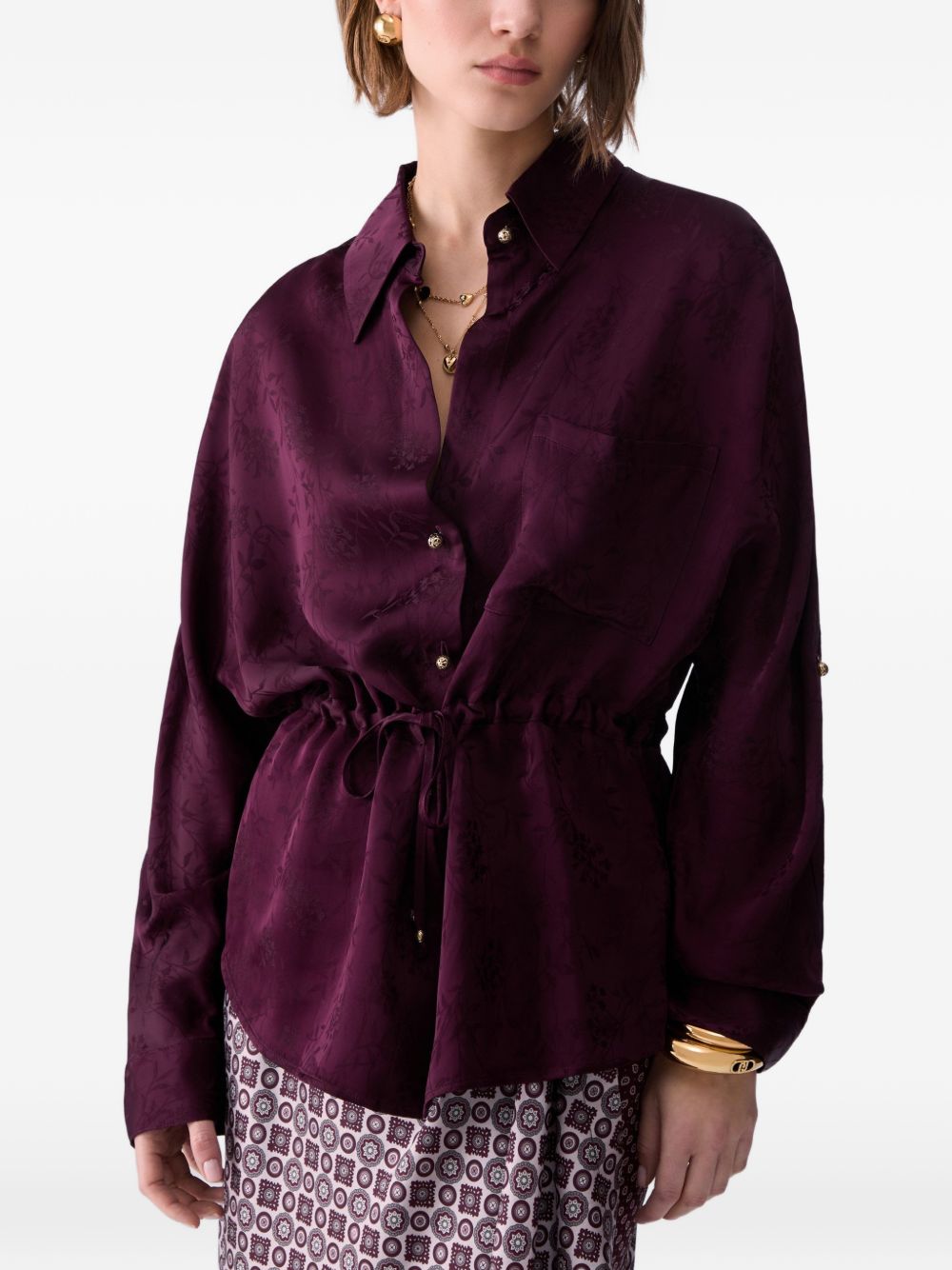 LIUJO Camicia viola con decorazioni floreali 
