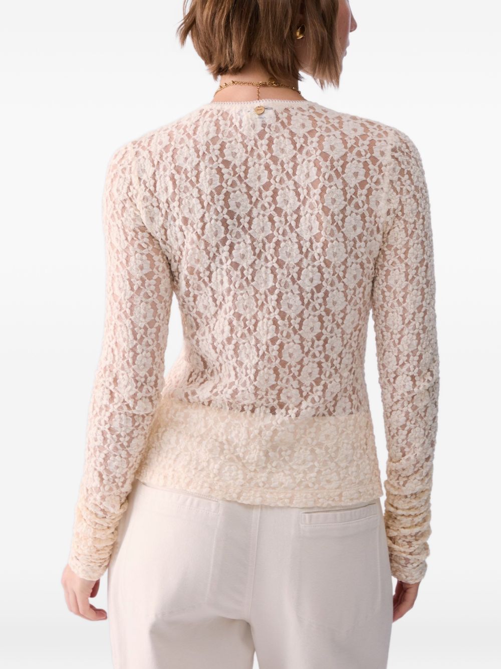 LIUJO Maglia bianca in cotone ricamata in pizzo 