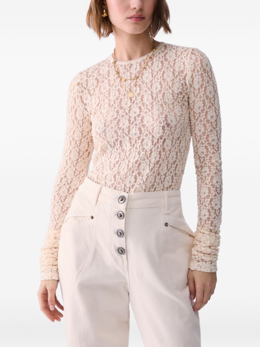 LIUJO Maglia bianca in cotone ricamata in pizzo 