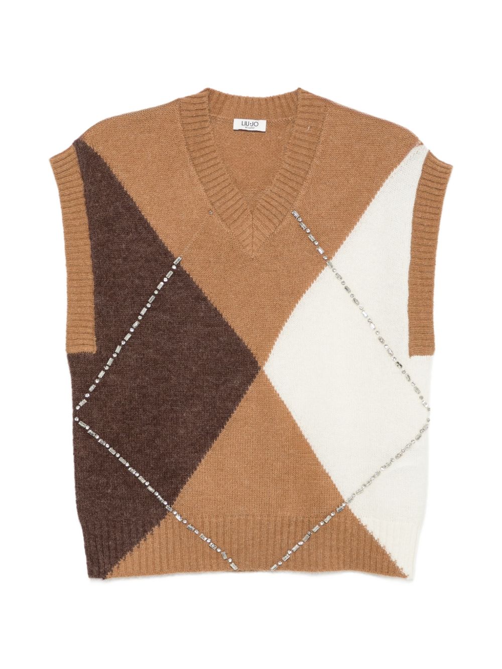 LIUJO Gilet marrone a rombi con strass 