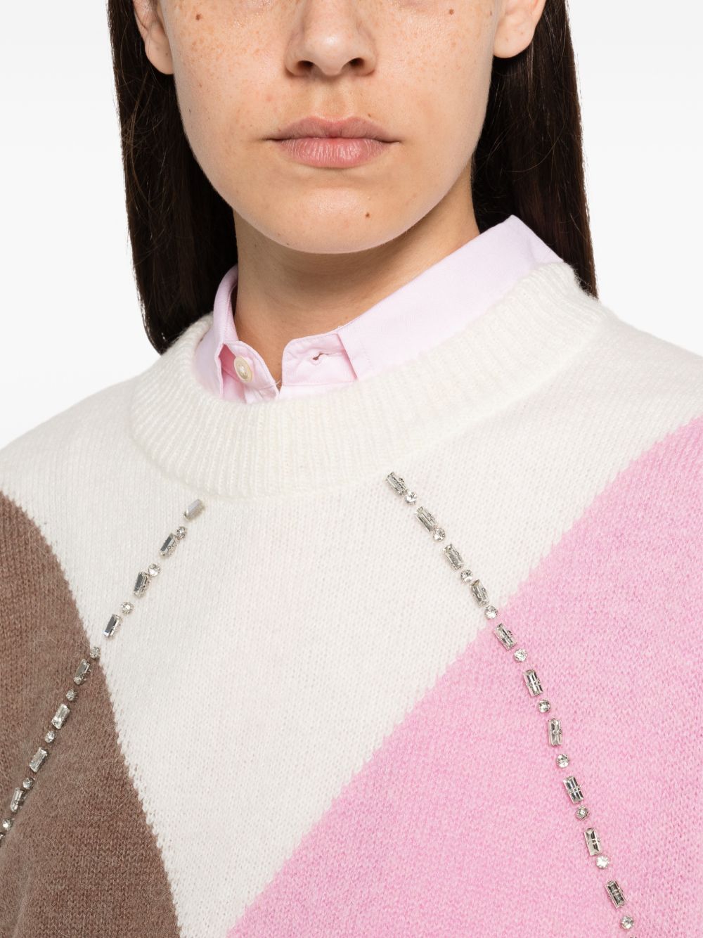 LIUJO Maglia rosa a rombi con strass 