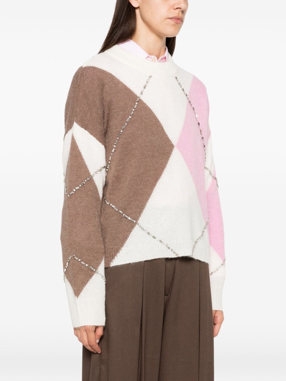 LIUJO Maglia rosa a rombi con strass 