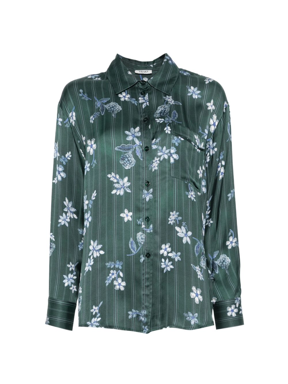 LIUJO Camicia verde a maniche lunghe con stampa floreale 
