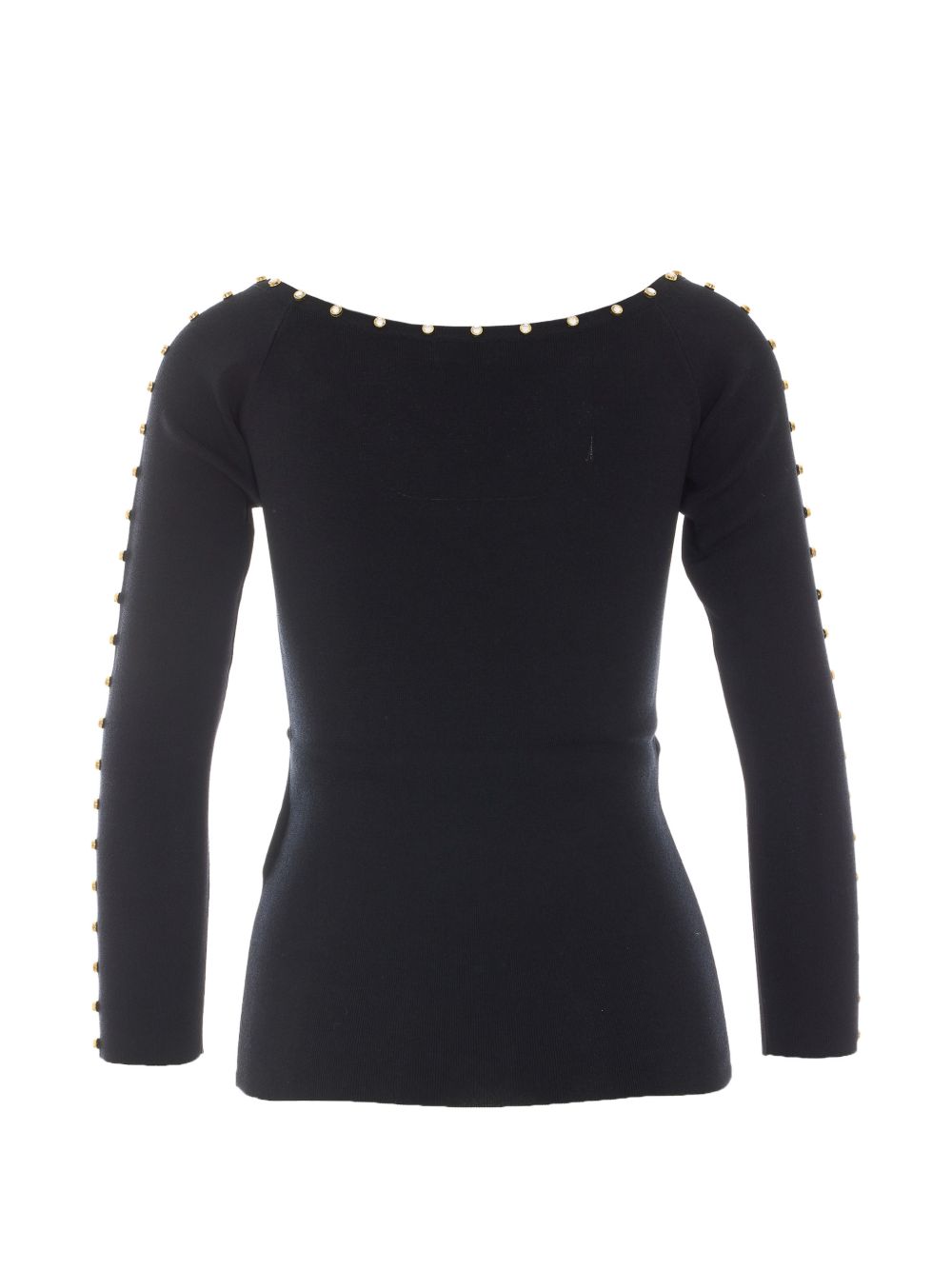 LIUJO Maglia nera con scollo e strass perimetrali 