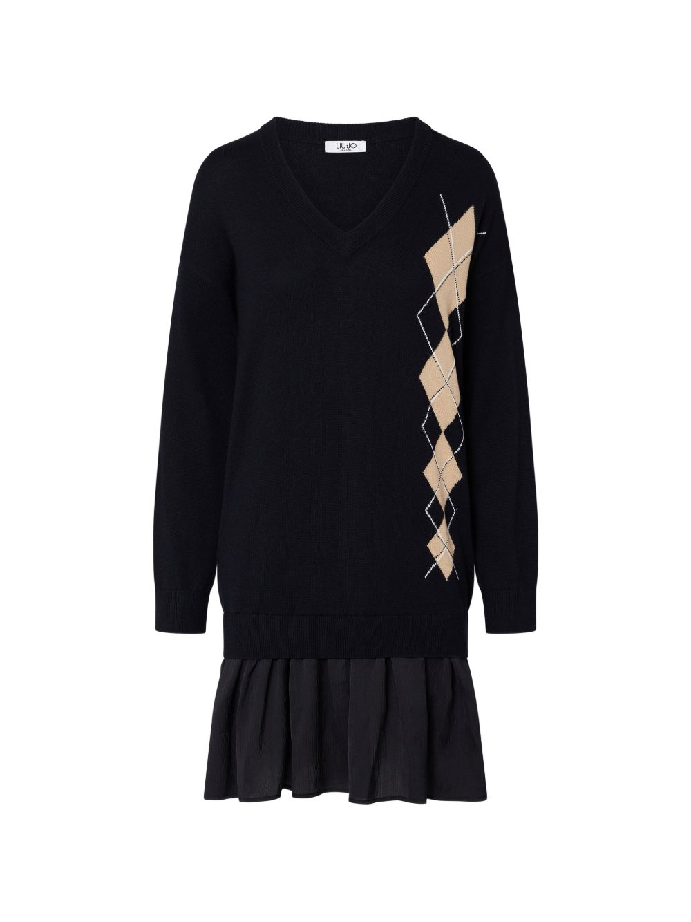 LIUJO Abito corto in maglia nero con rombi rosa 
