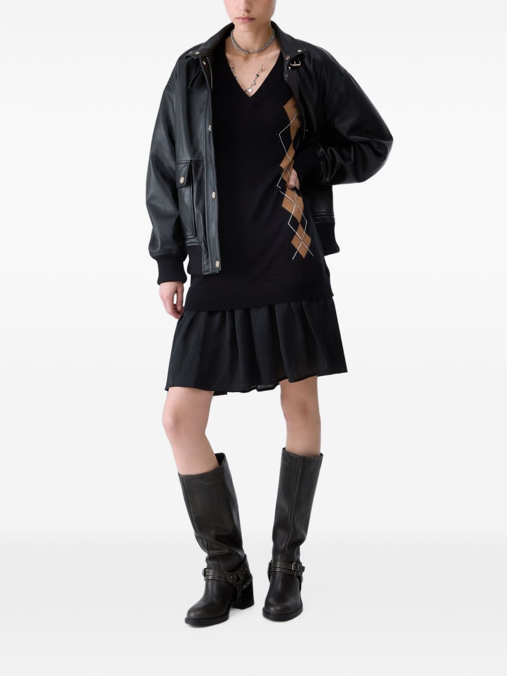 LIUJO Abito corto in maglia nero con rombi rosa 