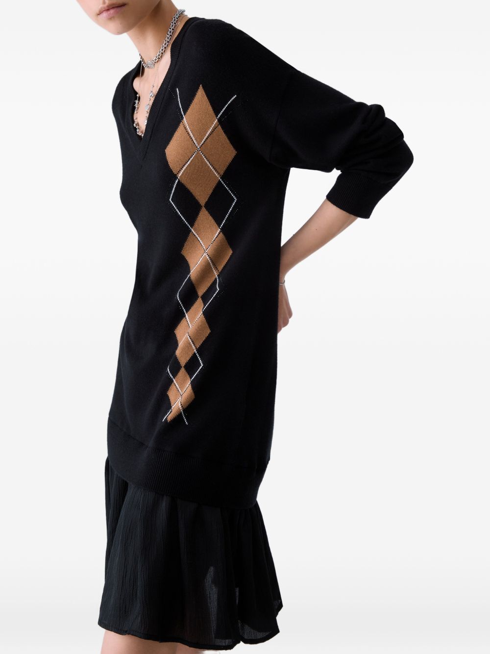 LIUJO Abito corto in maglia nero con rombi rosa 