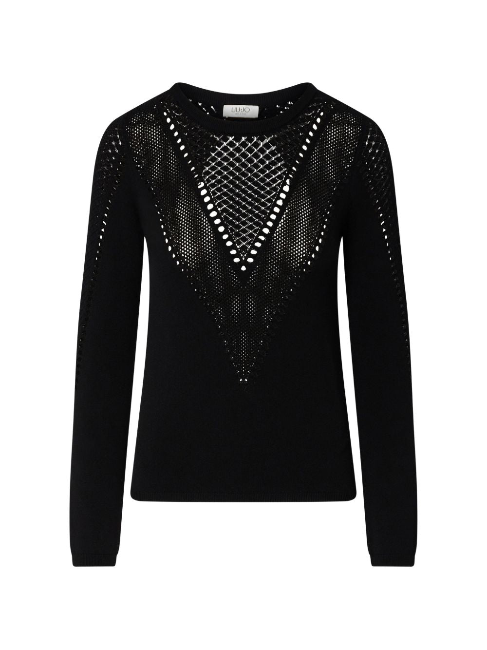 LIUJO Maglia nera girocollo effetto crochet 