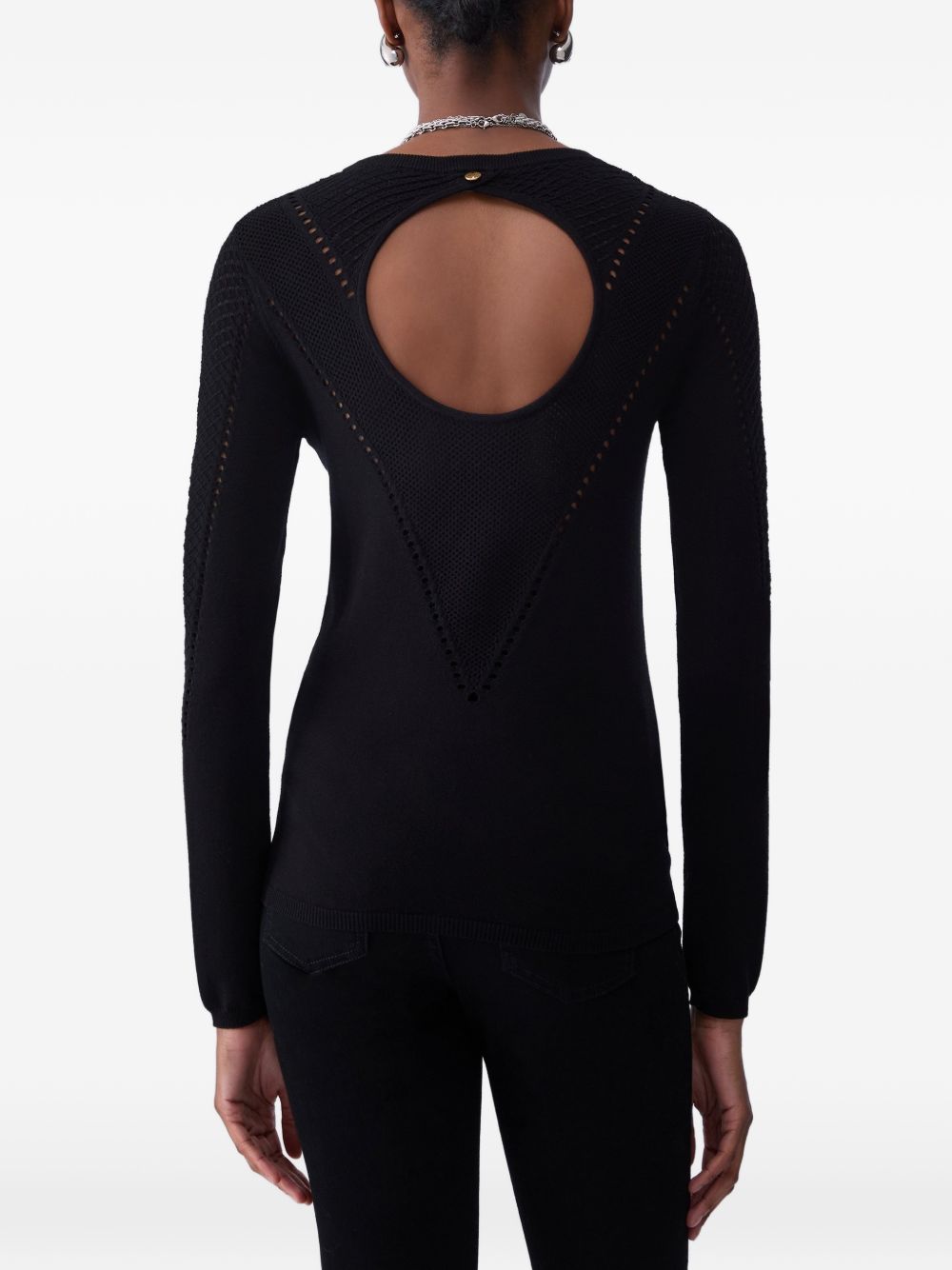 LIUJO Maglia nera girocollo effetto crochet 