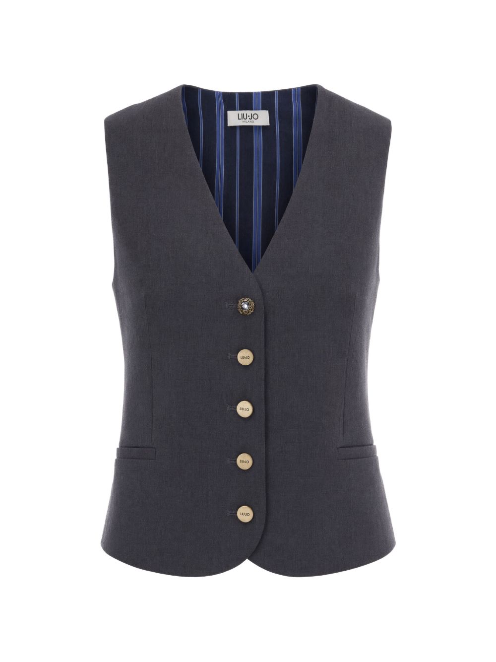 LIUJO Gilet grigio con bottoni dorati 