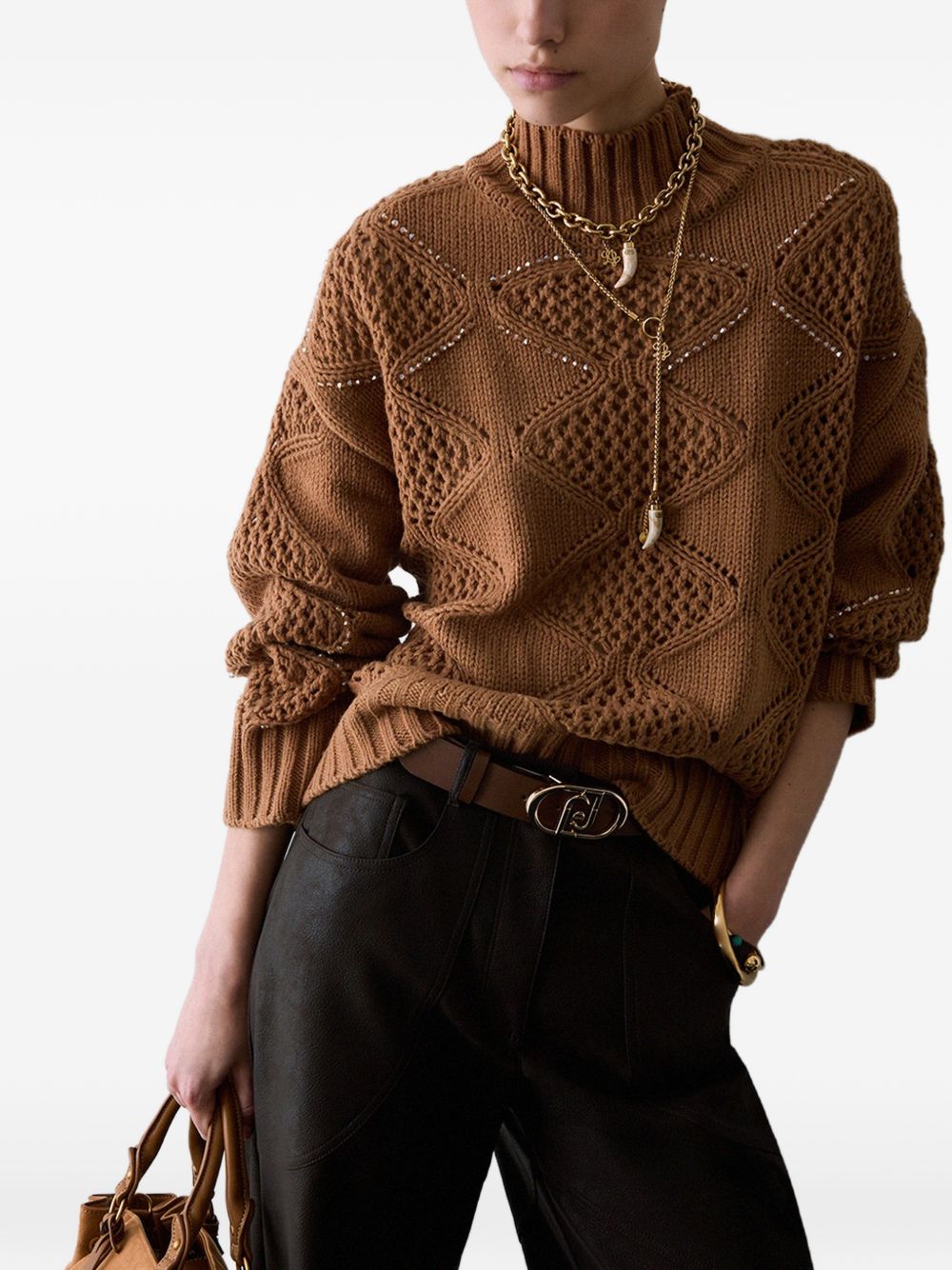 LIUJO Maglia senape a collo alto in crochet 