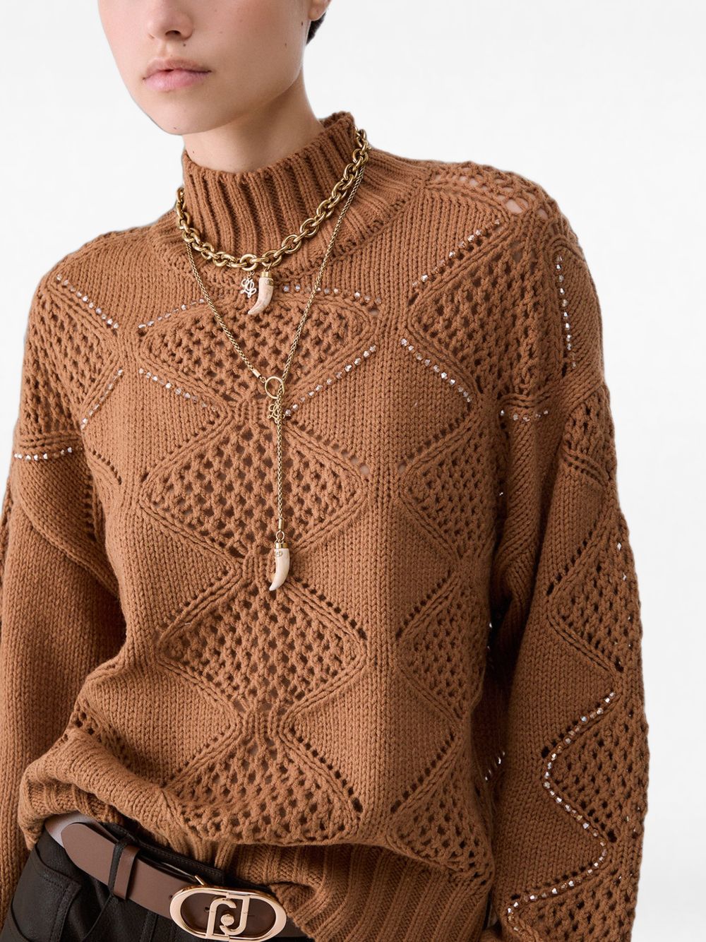 LIUJO Maglia senape a collo alto in crochet 