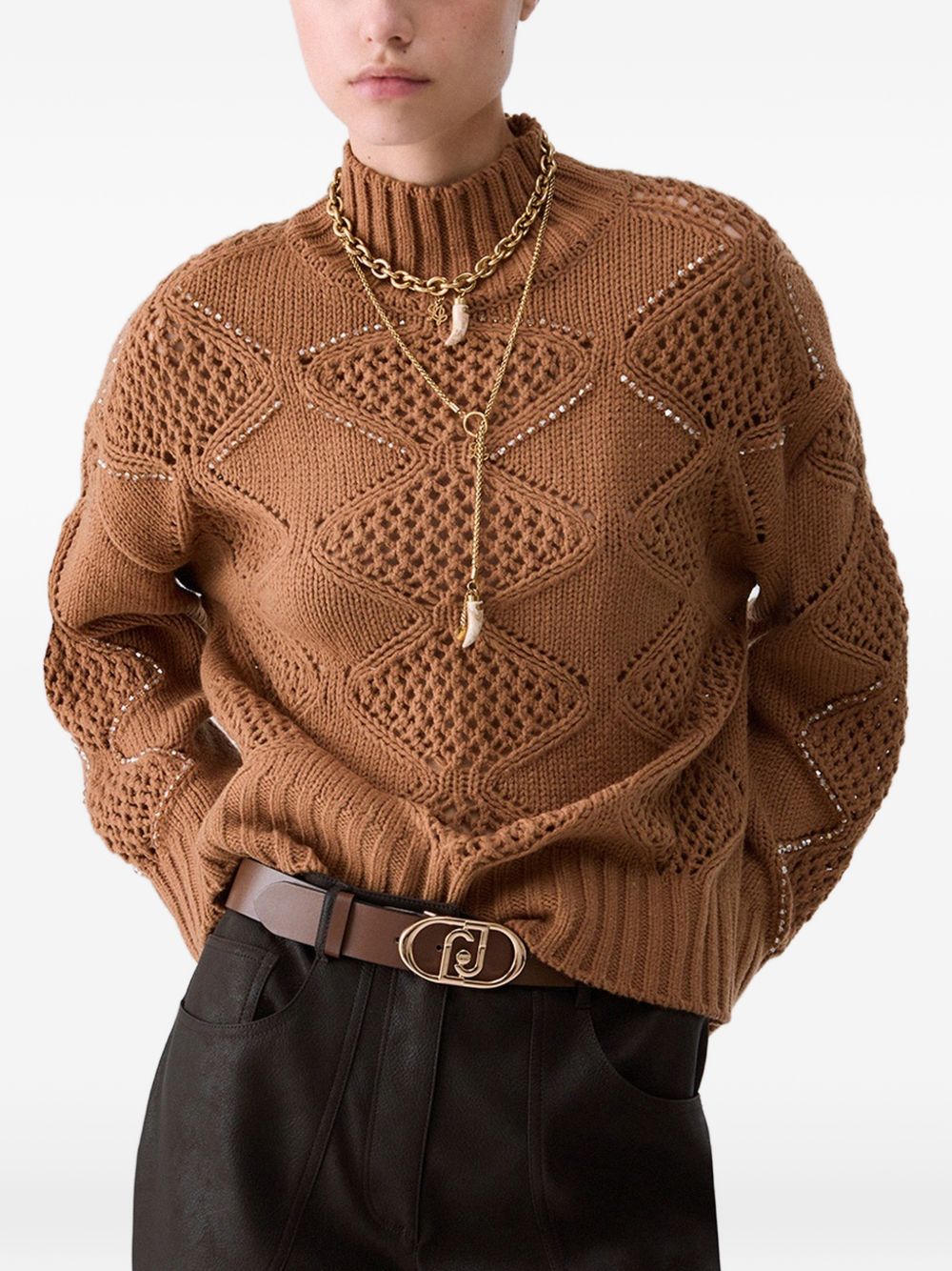 LIUJO Maglia senape a collo alto in crochet 